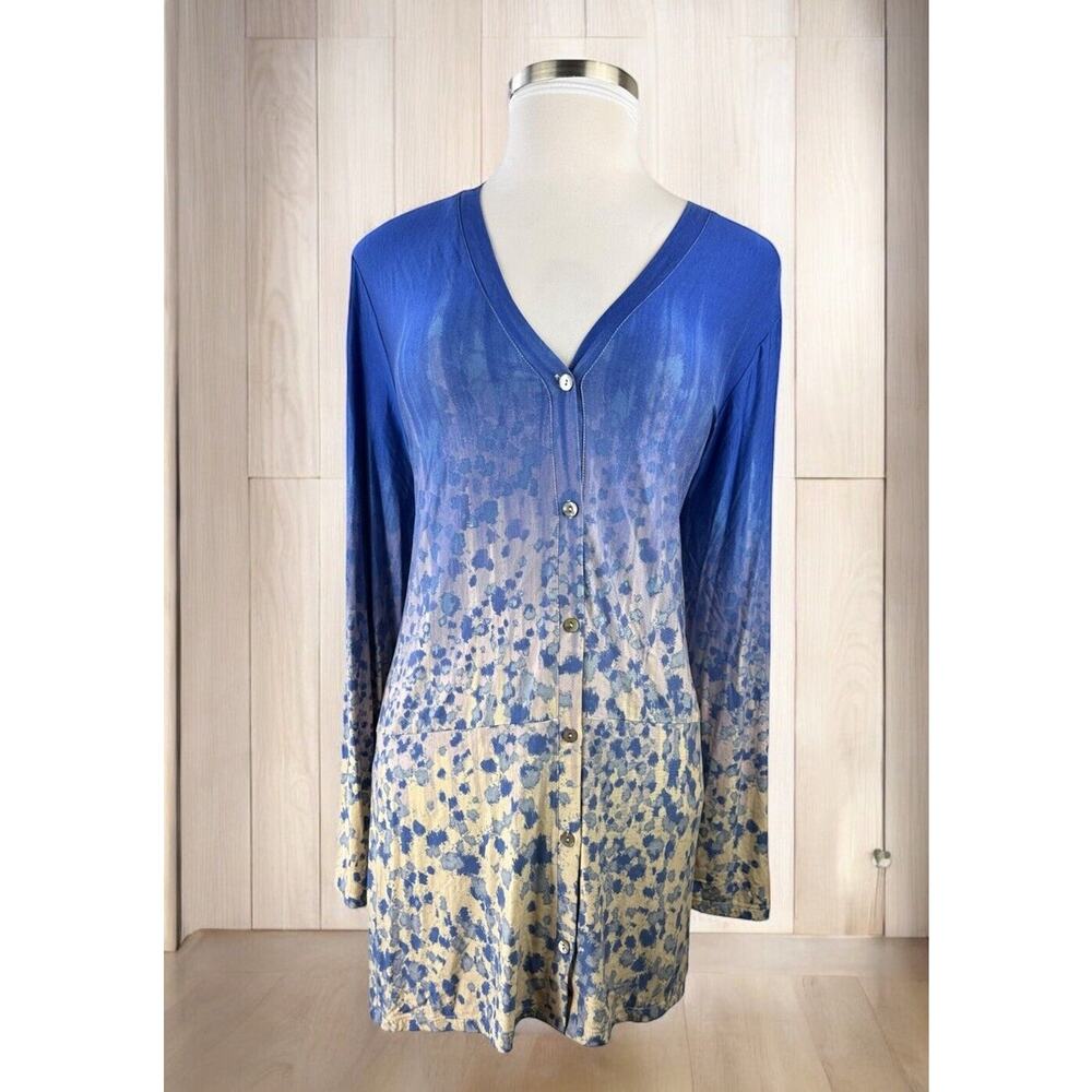 LOGO by Lori Goldstein Printed Ombre Knit Button Front Cardigan Plus Size 3X - Picture 1 of 15